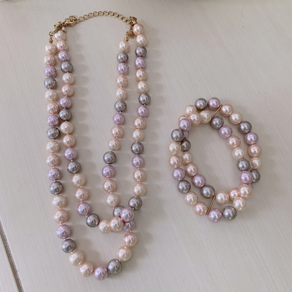 Faux Pearl Necklace & Bracelet Set